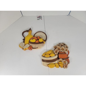 1970s Vintage‎ Homco Syroco Lemon and Daisy Wall Plaque Set 7610 A&B MCM